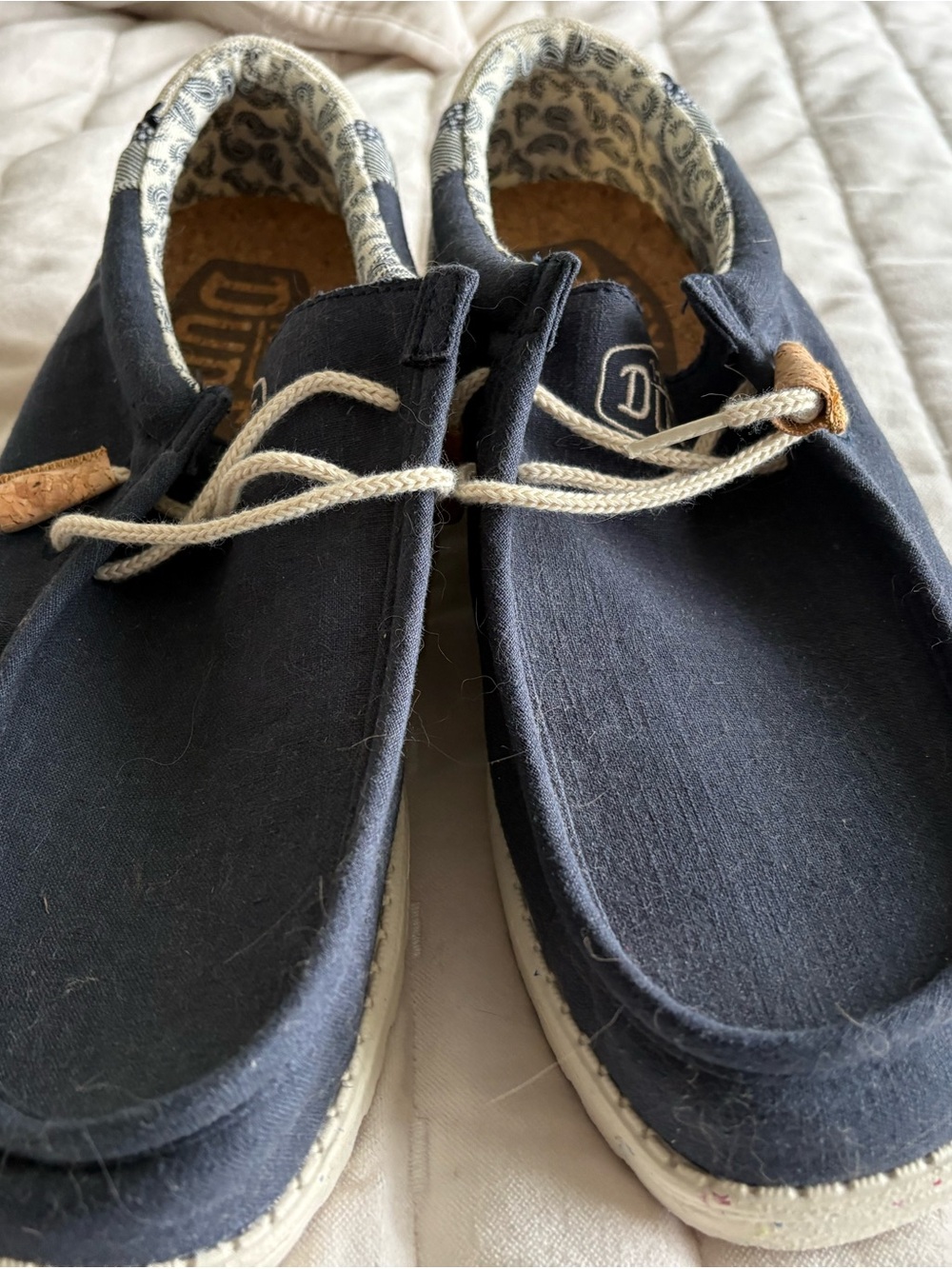 Hey Dude Navy Canvas Slip-On Shoes with Cork Accents - Picture 6 of 8